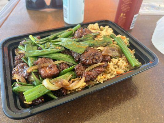 Mongolian beef with fried rice.  Made to order and the beef was so tender and juicy.  If there is better in town I haven't tried it.