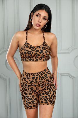 Wilda Sports Bra Short Set Plus Size Leopard/\ $26.99