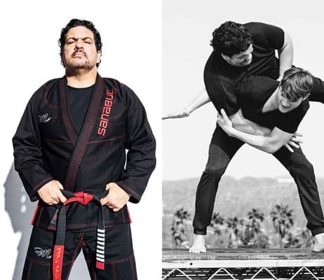 Master Rigan Machado and his student Ashton Kutcher at Men's Health Magazine