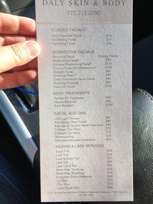 Menu of services