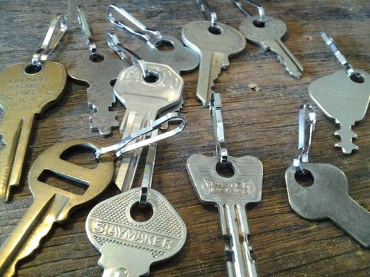 Repurposed vintage, like these keys made into zipper pulls.