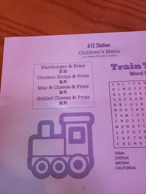 Kids menu