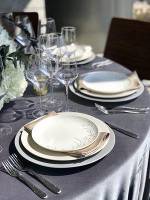 Linens, china, glassware, Flatware