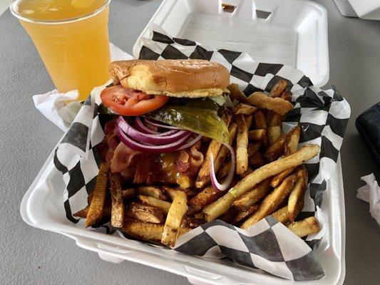 Half pound burger with homemade fries.