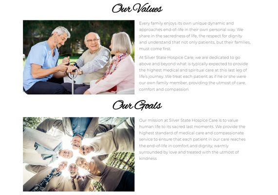 Silver State Hospice Care Values and Goals.