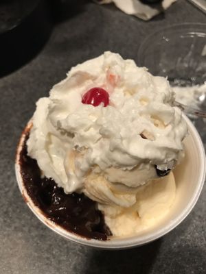 A hot fudge sundae made wrong