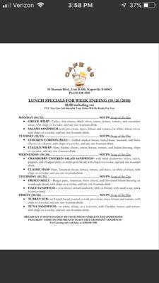 New lunch specials weekly