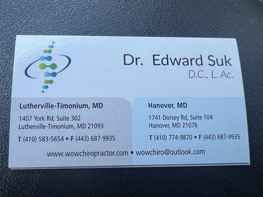 Dr. Suk's business card