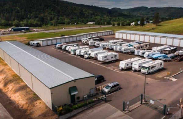 Aerial view of Gecko RV and Storage in Roseburg, OR