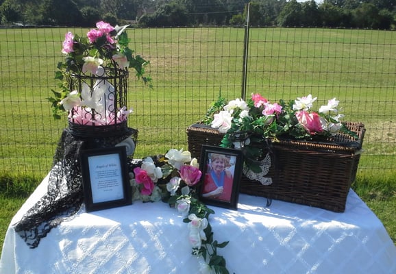 A funeral release.  A spirit dove flies free from earthly ties as a flock of pure white doves is released as the escort angels.