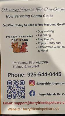 At Furry Friends the fun never ends! We provide top-quality, trustworthy, and reliable dog-walking and other pet care services.