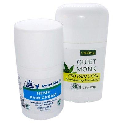 Paradise Valley Products Quiet Monk 1000mg CBD Fast Acting Pain Cream and Quiet Monk 1000mg CBD Rapid Cooling Pain Stick