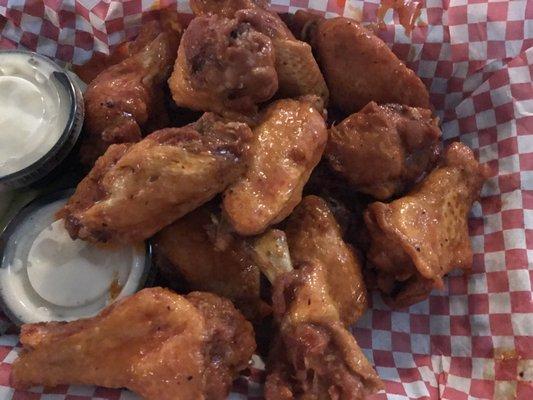 12 count wings (medium) and seasoned curly fries! Yum!