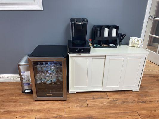 This is the drink station, self service. Beverages are on the house with your appointment.