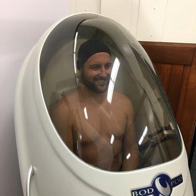 A client being tested in the Bod Pod