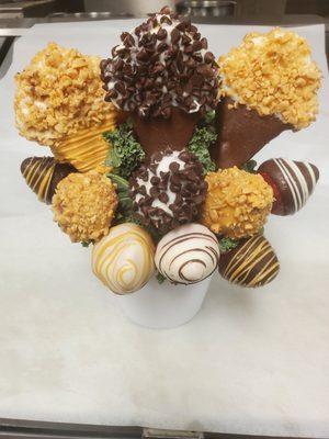 All That Bouquet Strawberries hand dipped With toffee,chocolate chips peanut butter drizzle  Pineapples with chocolate chips and toffee