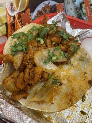 Tacos Al pastor with grilled onions!