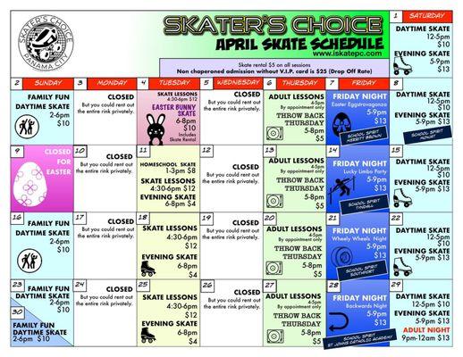 April Skate Schedule :)