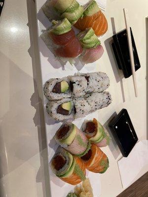 Rainbow Roll, tuna avocado roll and  I think a Fantastic Roll