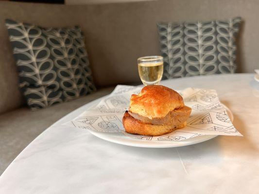 Foie gras on brioche bread with Sauterne wine