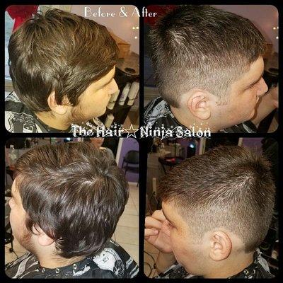 Before & After men's haircut clipper faded light faux hawk & scissored top.