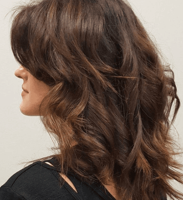 Caramel hilights on dark brown hair. Technique used was foiling