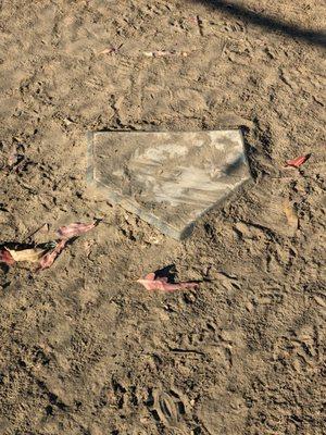 Home plate in front of the backstop