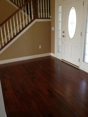 Refinished Brazilian Cherry hardwood with Sedona Red stain color