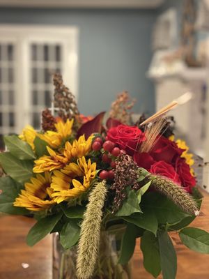 Anniversary bouquet, perfect mix of love and fall colors.