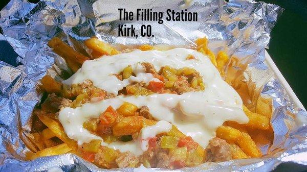 Our famous Freedom Fries have homemade green chile and queso.