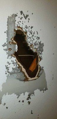 Water pipe break can be powerful enough to erode drywall