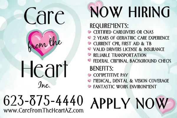 Always looking for the best caregivers to join our excellent team.