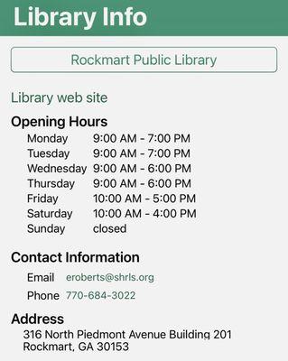 Library Hours & Information