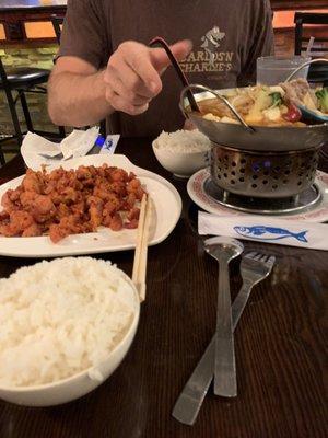 Spicy chicken from the traditional Chinese menu and hot pot both are amazing. Ask for the traditional menu you won't regret it!