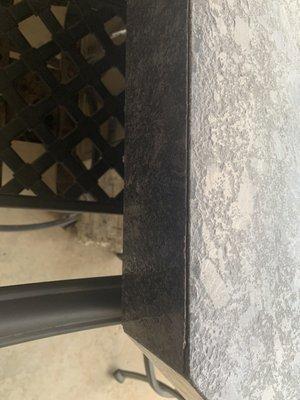 Another angle of bar countertop seam.