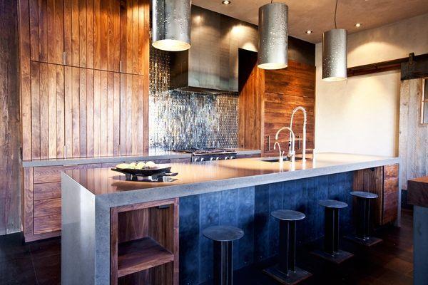 Caesarstone Kitchen Island with MItered Edge profile and Waterfall Panel