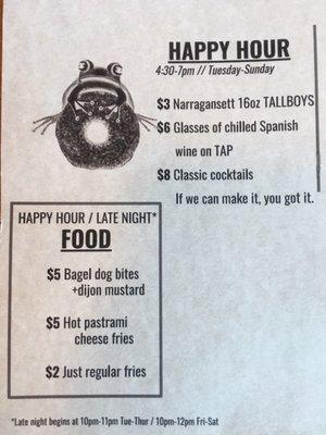 Happy hour includes the weekends