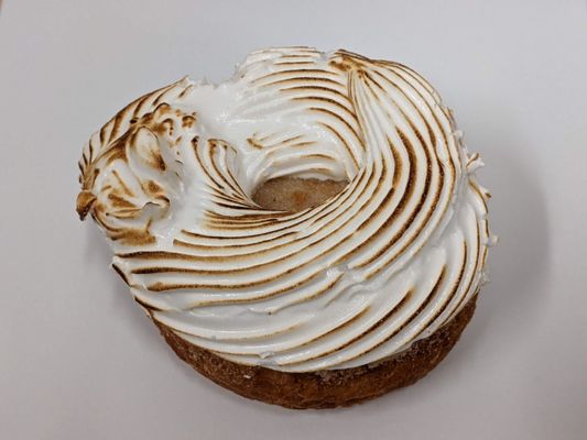 06/20/24 Lemon Meringue Pie Raised Donut - Lemon Glaze, Pie Crust Crumble, Lemon Curd, Toasted Meringue