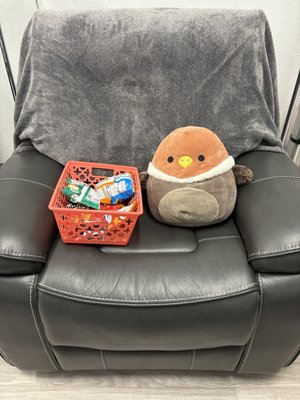 Hydration therapy recliners, snacks, and emotional support Squishmallow