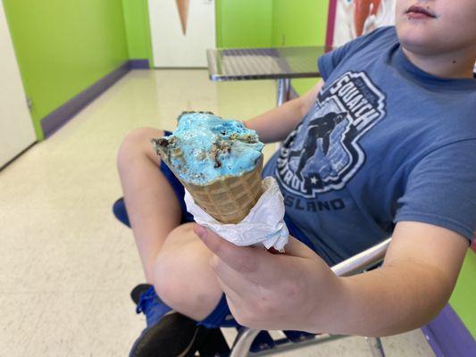 Cookie Monster flavored cone (already enjoyed)