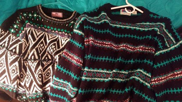 Two of the way cool sweaters I purchased