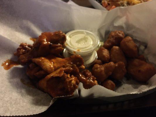 Wings and battered cauliflower