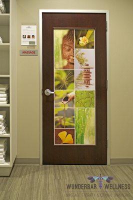 The entrance to the treatment room is located inside the locker room.