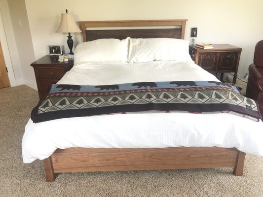 Cherry Bed with Western Walnut panel in headboard