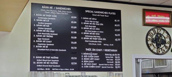 Banh Mi Menu as of August 2022