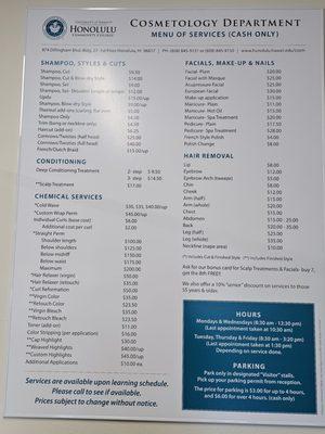 Menu of services