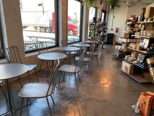 Indoor seating for coffee and deli area