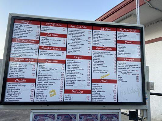 Menu as of 6/4/2021