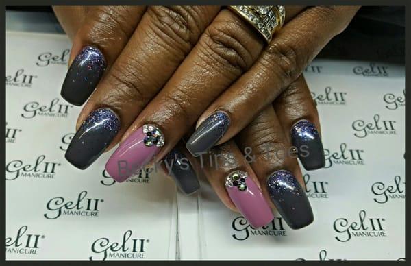 Acrylic Full Set with Swarovski Crystals and purple glitter