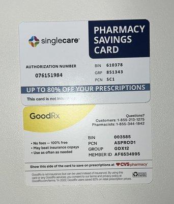 Prescription savings cards